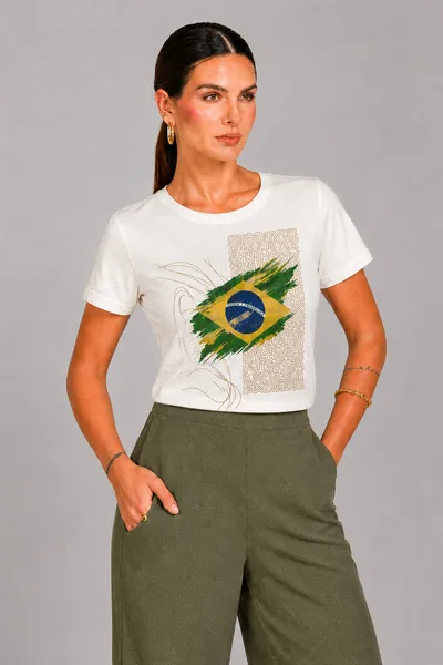 T-SHIRT ESTAMPA BRASIL OFF WHITE  MIRA VEST