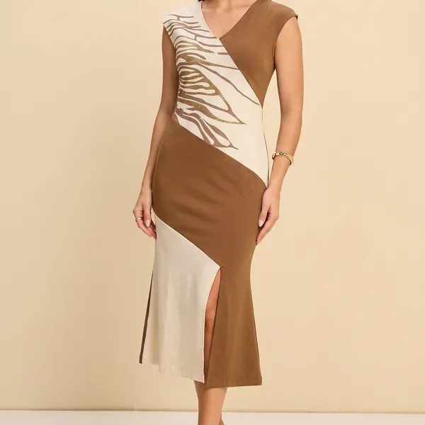 VESTIDO MIDI EM PONTO ROMA COM GLITTER  CARAMELO MIRA VEST