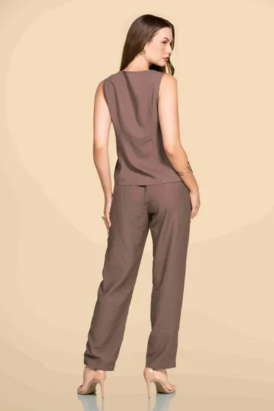CONJUNTO ALFAIATARIA DE VISCOSE MARROM MIRA VEST