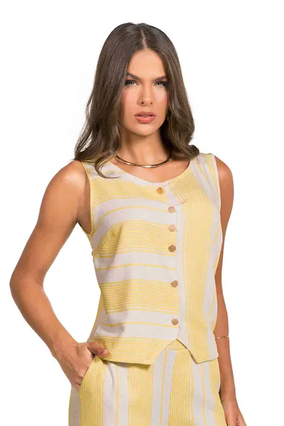 CROPPED VISCOLINHO LISTRADO AMARELO MIRA VEST