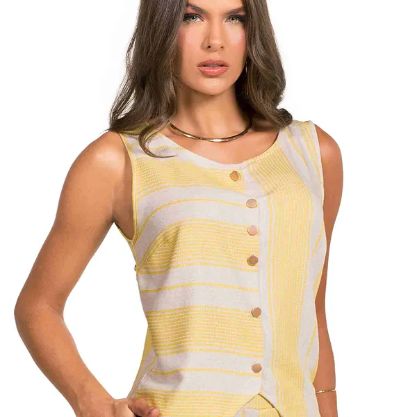 CROPPED VISCOLINHO LISTRADO AMARELO MIRA VEST