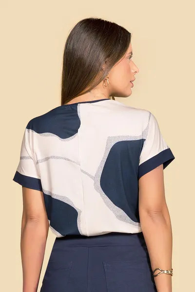 BLUSA MALHA CREPONADA MARINHO/MANTEIGA MIRA VEST