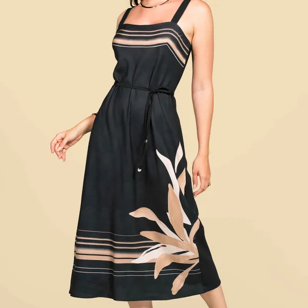 VESTIDO CREPE COM CINTO MIDI PRETO MIRA VEST