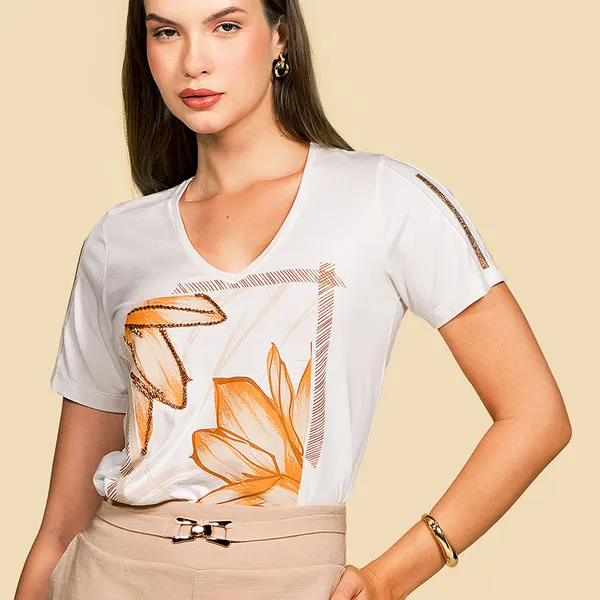 T-SHIRT VISCOLYCRA COM PEDRARIAS OFF WHITE MIRA VEST