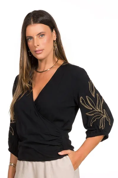 BLUSA VISCOLINHO BORDADA PRETO MIRA VEST