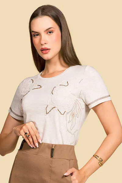 T-SHIRT VISCOSE COM LINHO OFF WHITE MIRA VEST
