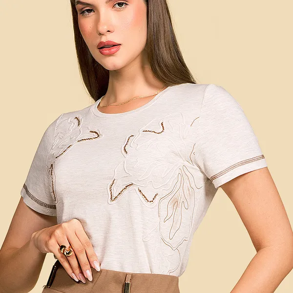 T-SHIRT VISCOSE COM LINHO OFF WHITE MIRA VEST