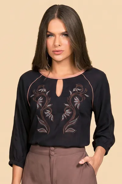 BLUSA VISCOLINHO COM ELASTANO PRETO MIRA VEST
