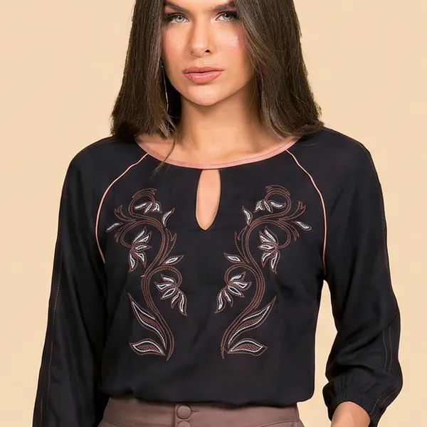 BLUSA VISCOLINHO COM ELASTANO PRETO MIRA VEST