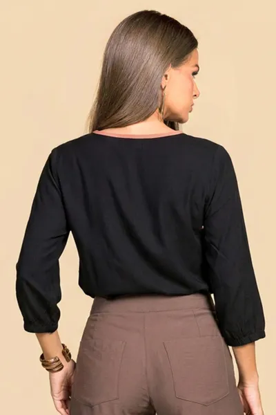 BLUSA VISCOLINHO COM ELASTANO PRETO MIRA VEST