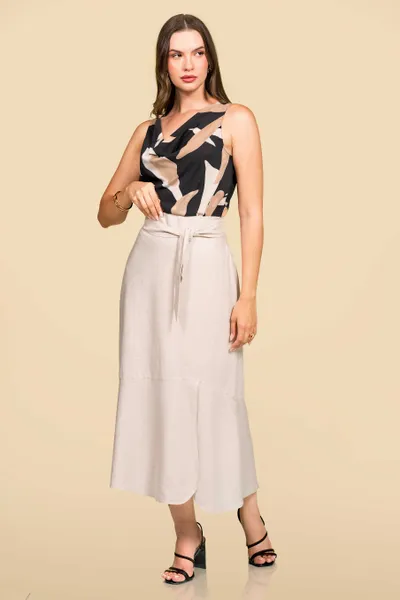 SAIA VISCOSE COM LINHO MIDI NATURAL MIRA VEST