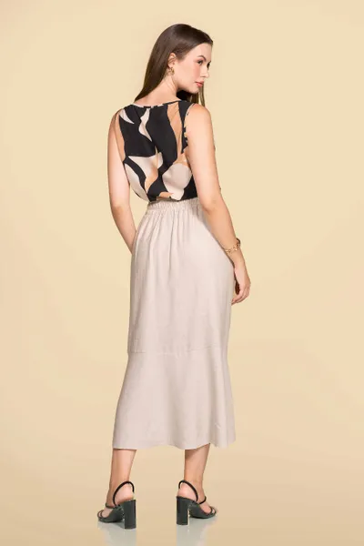 SAIA VISCOSE COM LINHO MIDI NATURAL MIRA VEST