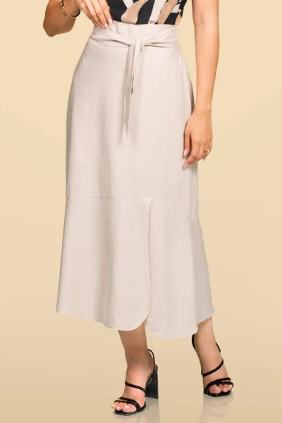 SAIA VISCOSE COM LINHO MIDI NATURAL MIRA VEST