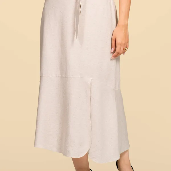 SAIA VISCOSE COM LINHO MIDI NATURAL MIRA VEST