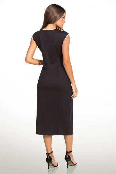 VESTIDO PONTO ROMA BORDADO MIDI PRETO MIRA VEST