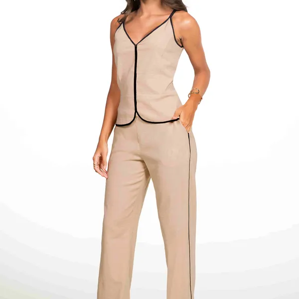 CONJUNTO ALFAIATARIA SLUB AREIA MIRA VEST