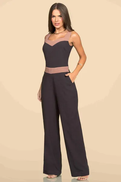 MACACÃO ALFAIATARIA SLUB PANTALONA PRETO MIRA VEST