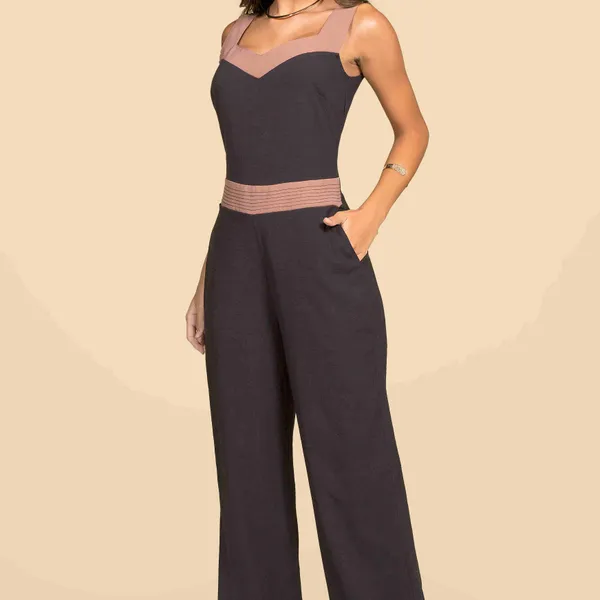 MACACÃO ALFAIATARIA SLUB PANTALONA PRETO MIRA VEST