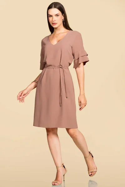 VESTIDO CREPE COM CINTO MARROM MIRA VEST