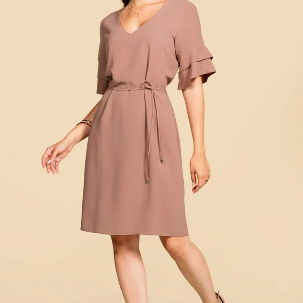 VESTIDO CREPE COM CINTO MARROM MIRA VEST