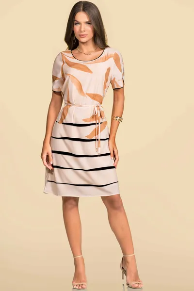 VESTIDO PLANO FLUIDO COM CINTO MANTEIGA MIRA VEST