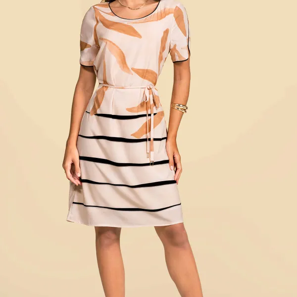 VESTIDO PLANO FLUIDO COM CINTO MANTEIGA MIRA VEST