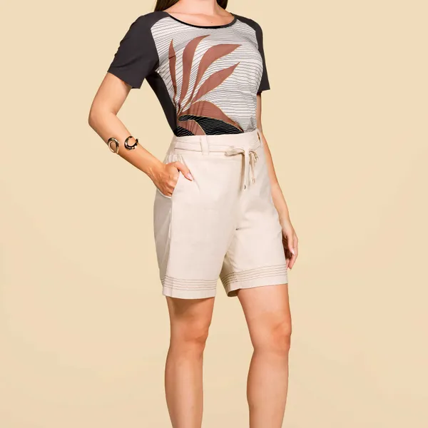 BERMUDA LINHO COM CINTO NATURAL MIRA VEST
