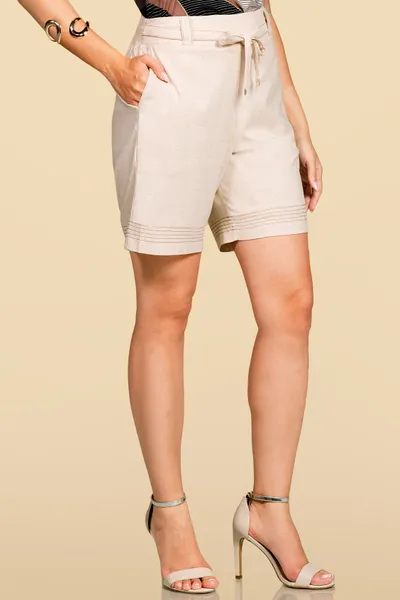 BERMUDA LINHO COM CINTO NATURAL MIRA VEST