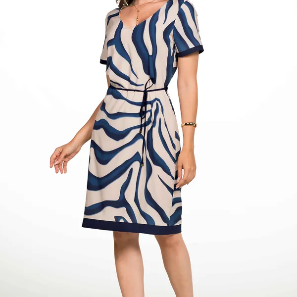 VESTIDO PLANO FLUIDO COM CINTO MARINHO/BEGE MIRA VEST