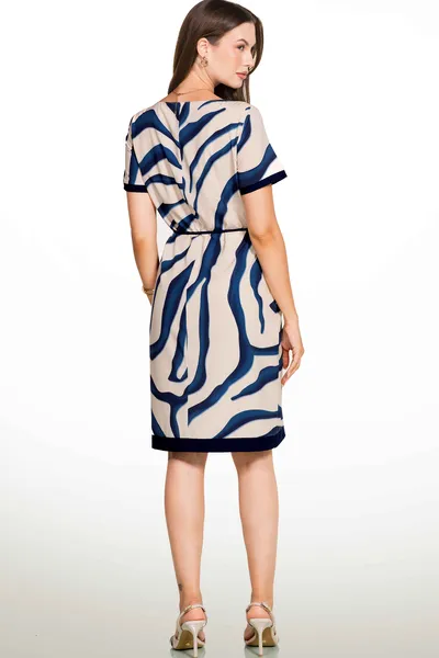 VESTIDO PLANO FLUIDO COM CINTO MARINHO/BEGE MIRA VEST
