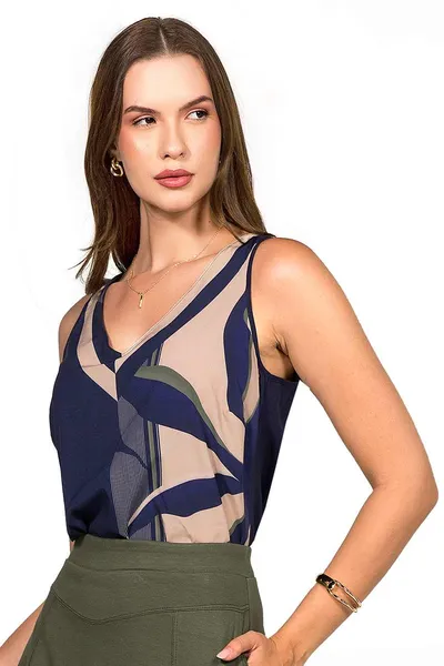 BLUSA PLANO FLUIDO COM ELASTANO MARINHO MIRA VEST