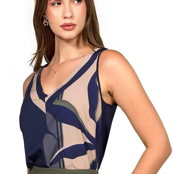 BLUSA PLANO FLUIDO COM ELASTANO MARINHO MIRA VEST