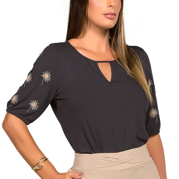 BLUSA VISCOLYCRA BORDADA PRETO MIRA VEST