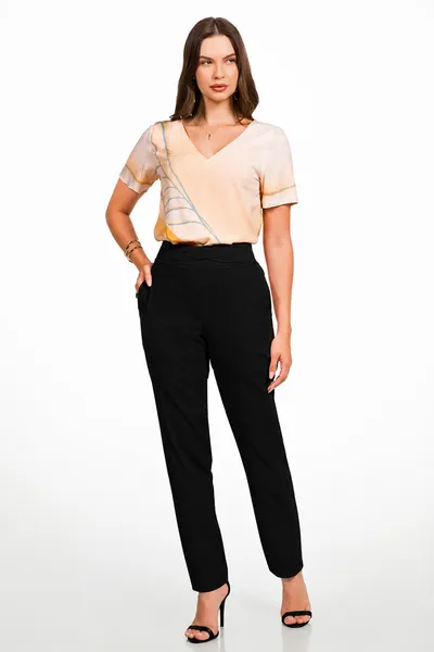 CALÇA ALFAIATARIA SLUB COM ELASTANO PRETO MIRA VEST