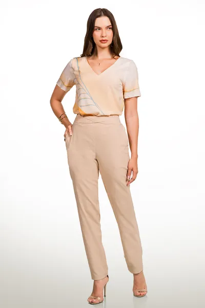 CALÇA ALFAIATARIA SLUB COM ELASTANO AREIA MIRA VEST