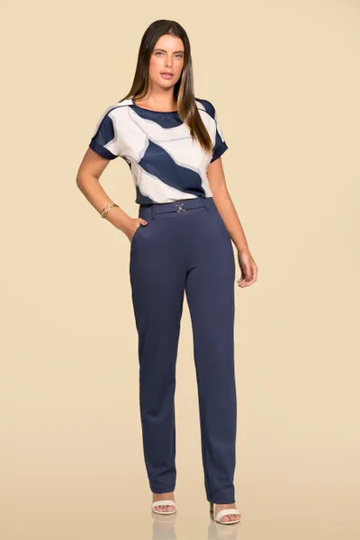 CALÇA PONTO ROMA RETA MARINHO MIRA VEST