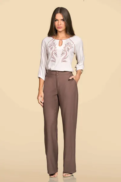 CALÇA ALFAIATARIA DE VISCOSE RETA MARROM MIRA VEST CALÇA ALFAIATARIA DE VISCOSE RETA MARROM MIRA VEST