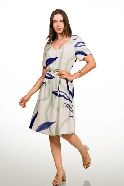 VESTIDO VISCOSE ESTAMPADA COM CINTO MARINHO/MENTA MIRA VEST