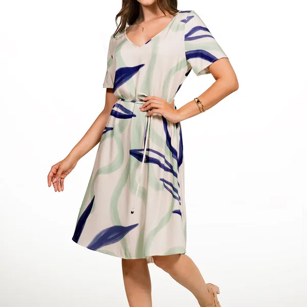 VESTIDO VISCOSE ESTAMPADA COM CINTO MARINHO/MENTA MIRA VEST