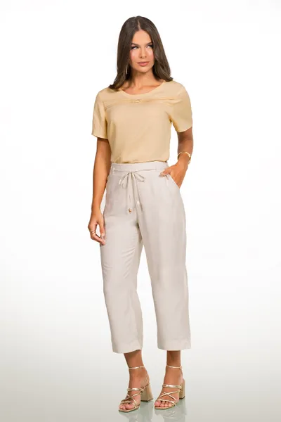 PANTACOURT  VISCOSE LINHO COM CINTO NATURAL MIRA VEST