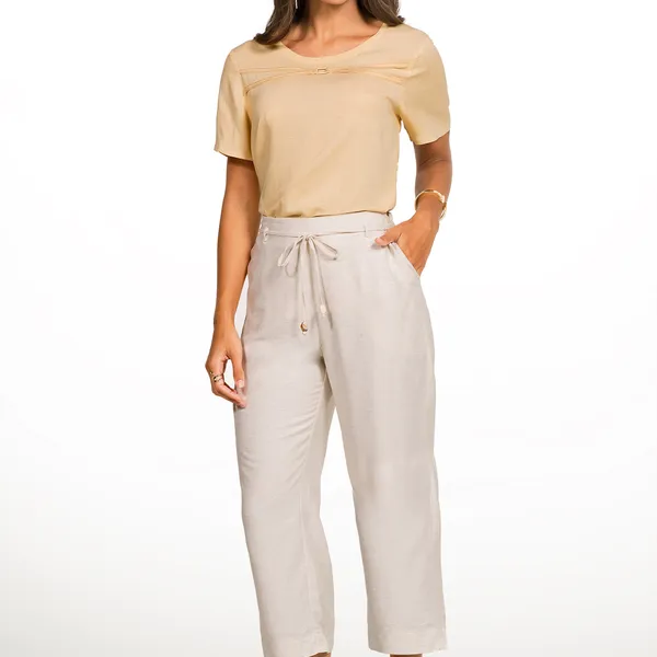 PANTACOURT  VISCOSE LINHO COM CINTO NATURAL MIRA VEST