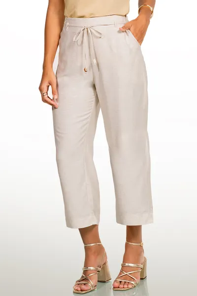 PANTACOURT  VISCOSE LINHO COM CINTO NATURAL MIRA VEST