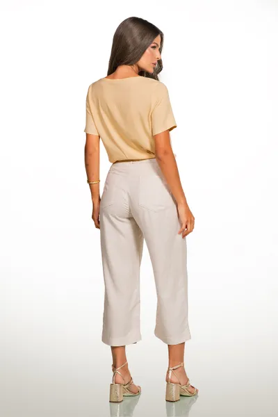 PANTACOURT  VISCOSE LINHO COM CINTO NATURAL MIRA VEST