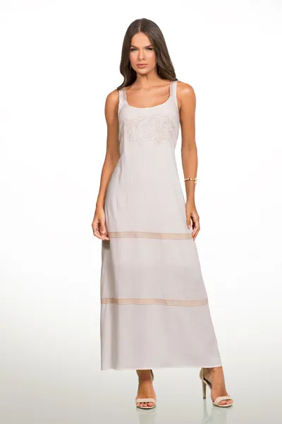 VESTIDO VISCOLINHO LONGUETE OFF WHITE MIRA VEST