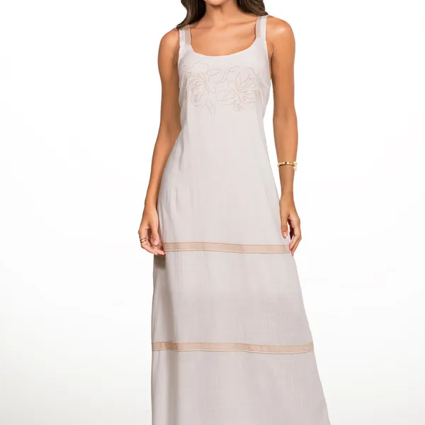VESTIDO VISCOLINHO LONGUETE OFF WHITE MIRA VEST