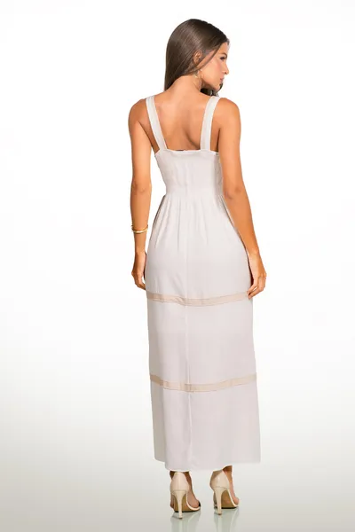 VESTIDO VISCOLINHO LONGUETE OFF WHITE MIRA VEST