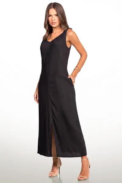 VESTIDO VISCOLINHO LONGUETE PRETO MIRA VEST