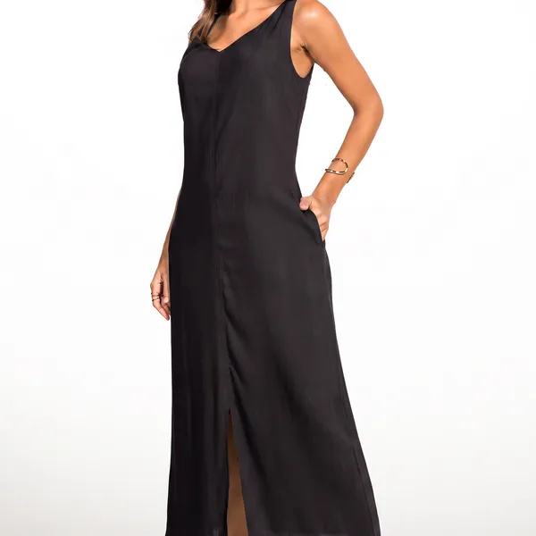 VESTIDO VISCOLINHO LONGUETE PRETO MIRA VEST