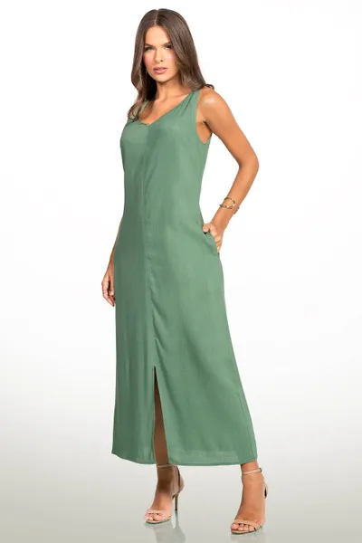 VESTIDO VISCOLINHO LONGUETE VERDE MIRA VEST