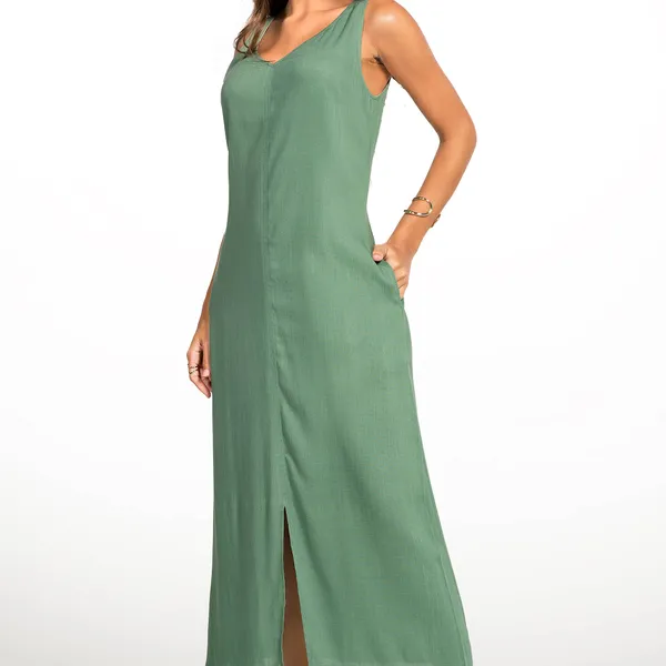 VESTIDO VISCOLINHO LONGUETE VERDE MIRA VEST